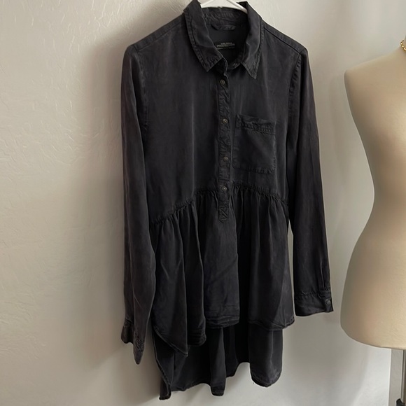 Zara woman premium denim black high low soft ladies 3/4 snap button down top - Picture 4 of 12
